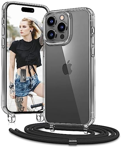 Vaykwo Handykette mit Band für iPhone 13 Pro Max Hülle - Necklace Handyhülle - Transparente Case zum Umhängen mit Kameraschutz und Bildschirmschutz - Schwarz | Necklace Handyhülle, Transparente Case zum Umhängen, Verstellbar und Abnehmbar