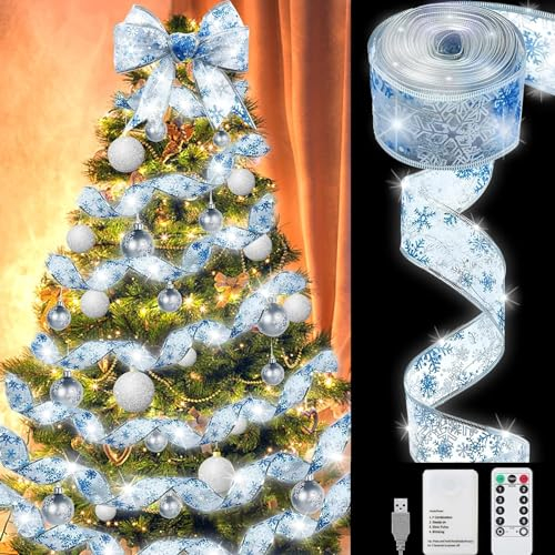 Guirlandes Lumineuses à Ruban Brillant Sapin Noël LED,10M Guirlandes Lumineuses 100 LEDs Lumière, Guirlande Decorative de Nouvel An Mariage,Arc en Dentelle DIY à Piles