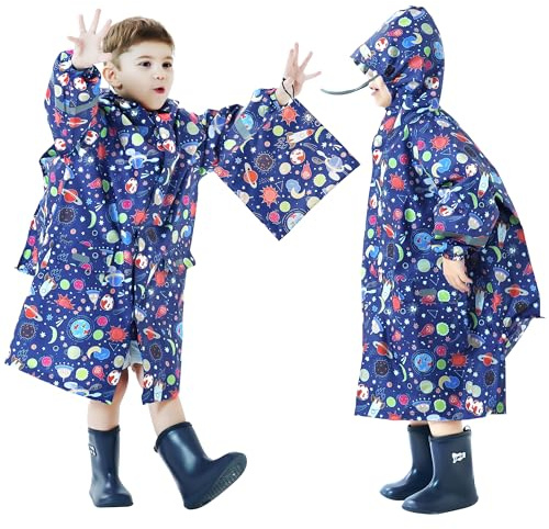 Domueay Imperméable Enfants Garçons Poncho à Capuche Respirant Léger Cape de Pluie Long Vêtements de Pluie Randonnée Camping Sport Vestes de Pluie 3-5 Ans, Bleu marine