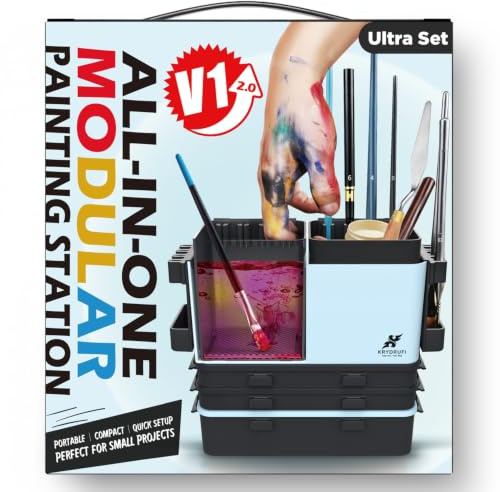 KRYDRUFI V1 2.0 Tragbare modulare Malstation für Miniaturenbemalung | Ultra-Set, Blau-Schwarz, All-in-One, Miniaturen-Malset, Malzubehör, Nasspalette