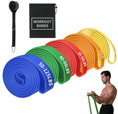 Resistance Bands Set,Fitnessbänder Widerstandsbänder 5er Set Mit Türanker Tragetasche,Gymnastikband für Männer und Frauen, Fitnessband für Yoga Pilates,Krafttraining (Gelb, Orange, Rot, Grün, Blau)