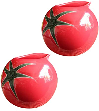 TOPBATHY Set 2 Brocche Latte in Ceramica a Forma Di Pomodoro, Contenitore Per Latte e Succhi, Leggero e Portatile Per Cucina e Ristorante