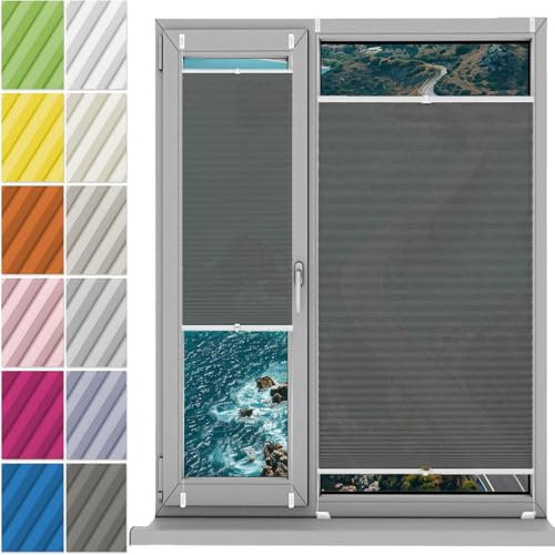 Faltrollo, Sichtschutz Plissee Klemmfix Rollos 34 x 40 cm, Nach Maß Qualität Ohne Bohren, Klemmen Plissees Sichtschutz Fenster, Fenster Plissee Ohne Bohren, für Fenster & Tür, Grau