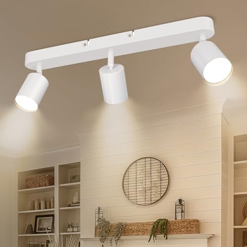 Ketom GU10 Lámpara de Techo con 3 Focos, Focos de Techo Ajustables y Giratorios, Blanco Apliques Techo Interior Orientable, Modernas Focos para el Techo para Cocina, Salon, Dormitorio, Sin Bombilla