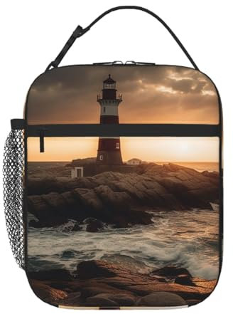 KHiry Isolierte Lunchtasche, Lunchbox mit Seitentasche, Leuchtturm am Meer, weiche Tasche, Lunch-Tragetasche für Arbeit, Picknick