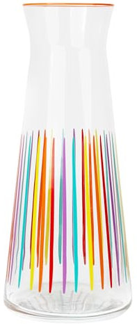 Talking Tables Bright Striped Glass Jug Carafe Pitchers, 25 cm Narrow Neck Glass Carafes for Fridge, Water, Milk, Iced Tea, Juice, Beverage, Wine Decanter