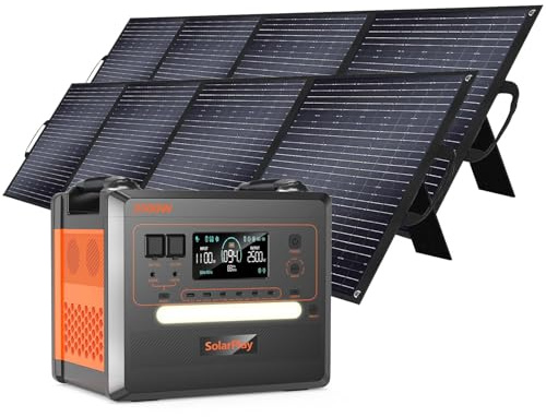 SolarPlay Tragbare Powerstation,2304Wh/2500W Solargenerator mit 2 * 200w Solarpanel,14Anschlüsse,UPS, 1,5 h Schnellladung Power Station mit Solar für Camping,Wohnmobile& Stromausfälle