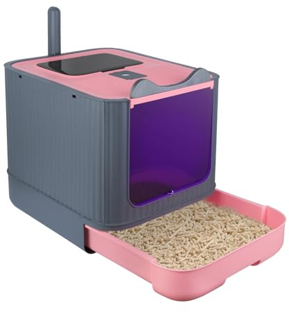 Bac à Litiere Chat Autonettoyante,Bac Litiere pour Chat,Litière Automatique Autonettoyant pour Chats, pour Chats avec des Rayons ultraviolets-44,5 x 36,5 x 34,5 cm - Rose - UV