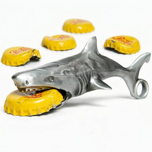 Novelty Shark Bottle Cap Opener- Cool Shark Keychain for Beer and Soda Bottles for Men and Women- Silver
