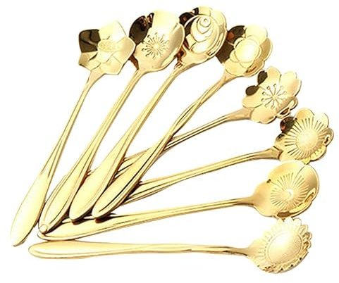 PRETYZOOM Lot De 8 Cuillères À Dessert En Acier Inoxydable Forme De Fleurs Assorties Cuillères Créatives Pour Café Thé Glace Usage Quotidien Et Cadeau Élégant
