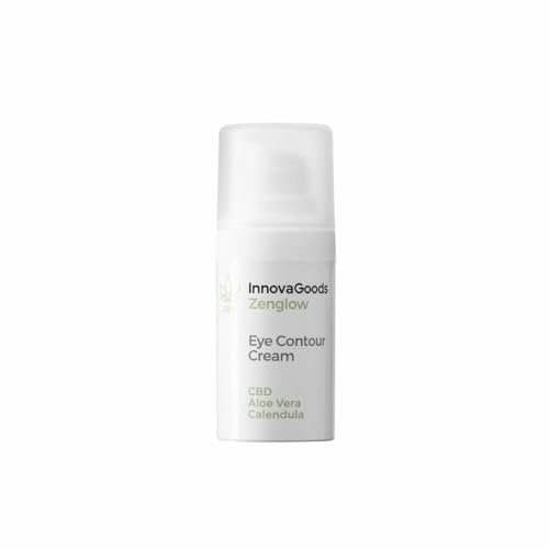 InnovaGoods Contorno de ojos 15 ml con CBD, aloe vera, caléndula & aceite de argán, contorno de ojos relajante y calmante, previene la aparición de arrugas, bolsas y ojeras, todo tipo de piel