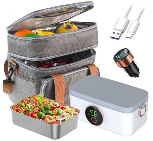LFLIFENG Fiambrera Electrica Coche Recargable E Inalámbrico, Fiambreras Portátil Y con Batería De 16000 mAh, Fiambrera Acero Inoxidable