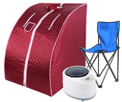 XUANYU 1000W Sauna de vapor portátil y plegable con cabina de vapor, generador de vapor, mando a distancia, silla plegable, 9 niveles de temperatura Sauna SPA portátil para casa, 88*76*100 cm, rojo