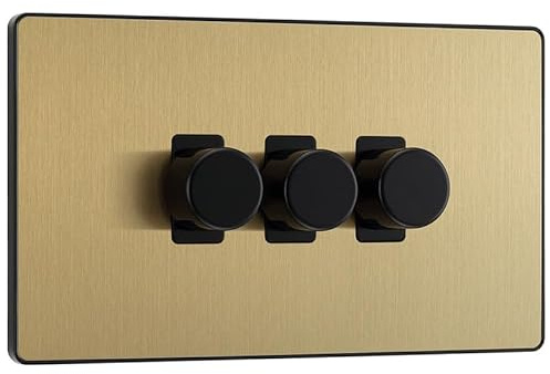 BG Evolve Satin Brass 3 Gang Custom Grid Dimmer Light Switch PCDSB83B