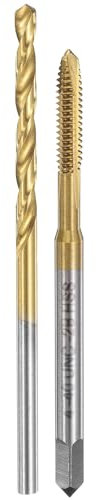 sourcing map Tap and Drill Bit Set, 1pcs 4-40 UNC Spiral Point Thread Screw Tap & 1pcs 2.3mm Twist Drill Bit, Titanium Coated HSS-6542 Tapping Threading Tool Kit