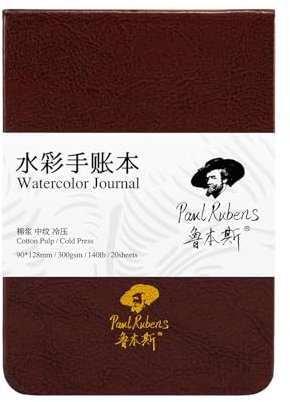 Paul Rubens Aquarell-Journal, 100% Baumwolle, säurefreies kaltgepresstes Aquarell-Skizzenbuch 9 x 12,8 cm, 140 lb/300 g/m², 20 Blatt für Aquarelle, Gouache, Acryl