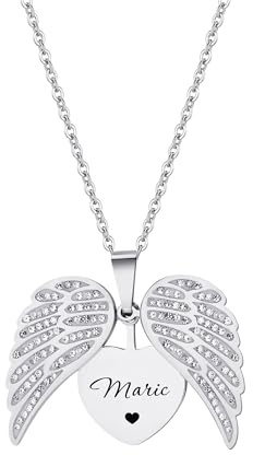 yrozvw Collana personalizzata con nome e ali Collana personalizzata con nome e testo inciso Ciondolo con ali d'angelo Regalo personalizzato per lei