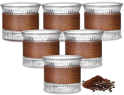 Set di 6 tazze da caffè da 170 ml, in vetro con legno di noce, cappuccino, mini tazzine da caffè per tè, espresso, tazze per caffè e caffè