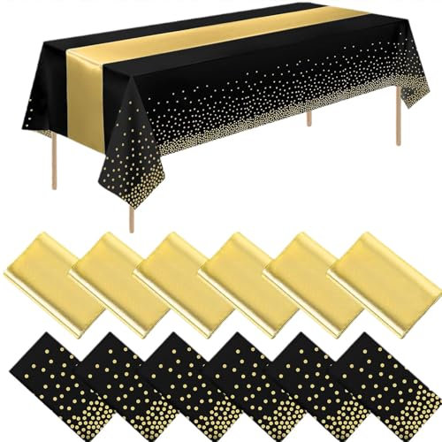Eestfy 6 Tovaglie A Punti in Plastica PE Impermeabili Monouso Rettangolari Copritavola per Compleanni E Feste,Nero,137x274cm