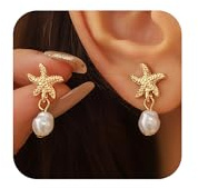 BelleVive Boucles d'oreilles étoile de mer pour Femmes, plaquées Or 14 carats, Boucles d'oreilles Coquillage, Tenues de Vacances d'été à la Plage pour Femmes, Cadeaux de Bijoux Tendance, Accessoires