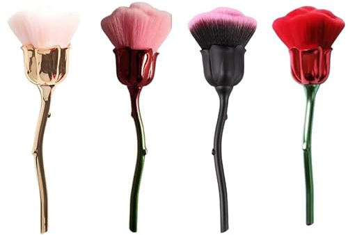 4 Pcs Nail Art Dust Powder Remover Cleaner Brush，Rose Nail Art Powder Dust Removal Brush Nail Dust Brush Soft Nail Dust Cleaning Brush for Nail Trimming Cleaning Makeup Brush Tools (Mixed-Color)