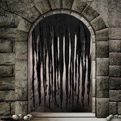 FMDPZUP 2Pcs Black Halloween Doorway Curtain,165 * 100cm Spooky Creepy Cloth, Halloween Party Decorations,for Door Walls Windows and Haunted House Entrance Decor