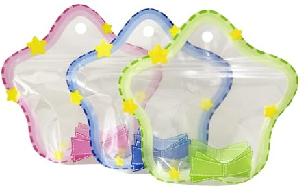 WACCOMT Pack 30 Pezzi Borse Regalo Stand-up Sigillabili Trasparenti, Sacchetti di Stoccaggio Alimentare di Plastica con Maniglie per Favore di Festa (3 Motivo Colori, 13.5x13.5cm (5.3x5.3 inch))