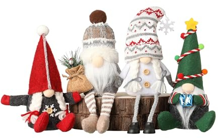 Funoasis 4 PCS Christmas Gnomes Home Decorations Plush Tomte Swedish Gnome Thanksgiving Xmas New Year Ornaments Small Statue Decor