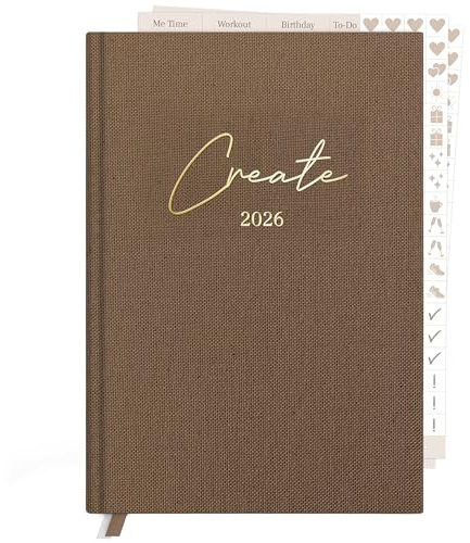 KIND OF HAZEL® Terminplaner 2026 Organizer A5 Hardcover mit Goldfolienprägung & 2 Stickerbögen | Kalender Wochenplaner Monatsplaner Tagebuch Journal für Erwachsene Brown