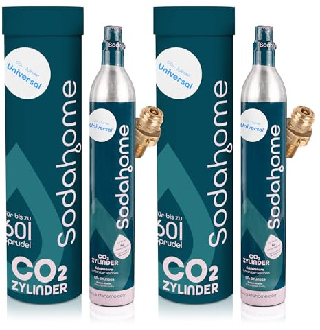 Sodahome 2x Universaler CO2 Zylinder für 60L Sprudelwasser - Kompatibel für gängige Wassersprudler mit Schraubgewinde -Kohlensäure Zylinder zum Einschrauben für Wassersprudler-abgefüllt in Deutschland