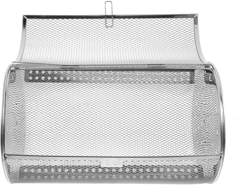 UKCOCO Panier pour Acier Four Griller Rotatif Inoxydable à Châtaignes | Finition Argentée Porte Mobile Facile à Ouvrir et Fermer , Usage Polyvalent Rotation 360°