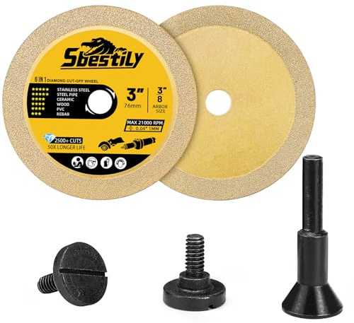 Sbestily 3 76mm Diamond Cutting Disc 9.5mm Arbor for Drill & Die Grinder | 3 Cut Off Tools for Metal & Stainless Steel. Ultra-Thin 1.14mm Blade for Ceramic, PVC & Non-Ferrous Metals.
