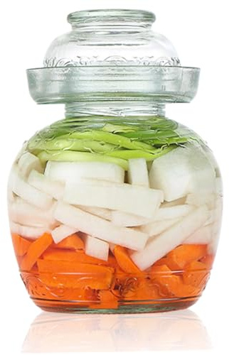 Contenitore per sottaceti Barattolo di fermentazione per uso alimentare da 1, 5 L Contenitori tradizionali per Kimchi con tappo a scodella Barattolo di vetro trasparente con coperchio Kit di fermentaz