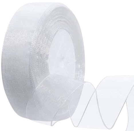 JchEnye Nastro di organza trasparente bianco, 2 cm × 45,7 m, confezione regalo, fatto a mano, decorazione per confezioni regalo natalizie, confezione con fiocco.