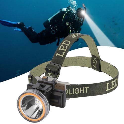 Venlon Rechargeable Diving Headlamp, IPX8 Waterproof Underwater Flashlight, 4 Modes with Battery Level Indicator,10H Runtime Scuba Dive Light with Battery & USB Charger Cable (Mode 301 White Light)