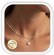 ORAZIO 2 Stück Kette Silber 925 Damen Goldkette | 14 Karat Vergoldet Silberkette Verstellbarer Zirkon Halskette Damen Gold Schmuck