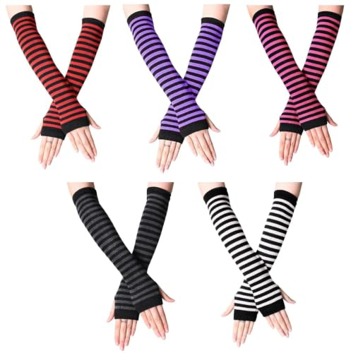 Tniytru 5 Pairs Arm Warmers Long Fingerless Gloves for Women | Includes 5 Mixed Black-Base Colours (Dark Grey, Purple, Rose Red, White, Wine Red), Winter Wrist Warmers