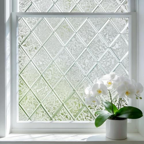 Lifetree Frosted Window Film Privacy, 60 x 200cm | Static Cling Decorative Film for Glass Windows, UV Protection Anti Glare, Ice Flower, No Glue Removable for Home Bathroom