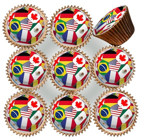 40 x PRE CUT WORLD CUP FOOTBALL FLAGS EDIBLE WAFER CARD RICE PAPER 3.8 cms CUPCAKE TOPPERS DECORATIONS WC26-1