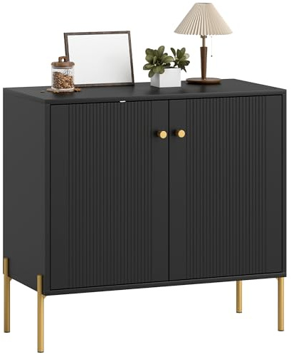 HOMCOM Modern Sideboard Buffet Cabinet with Fluted Doors Steel Legs Black