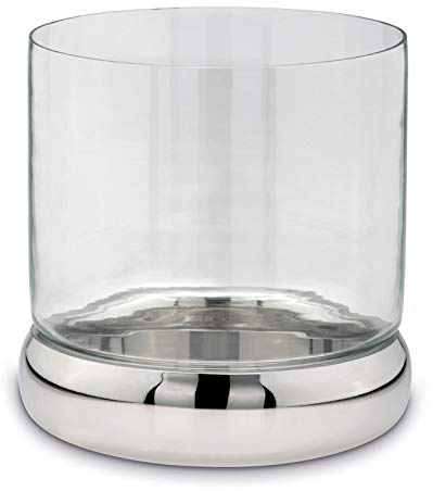 Glas-Windlicht Edelstahl poliert Ø 24 cm - großes rundes Tisch-Deko Windglas-24 cm - silberner Kerzenhalter & Kerzenständer für große Stumpenkerzen oder Teelichter zum hinstellen