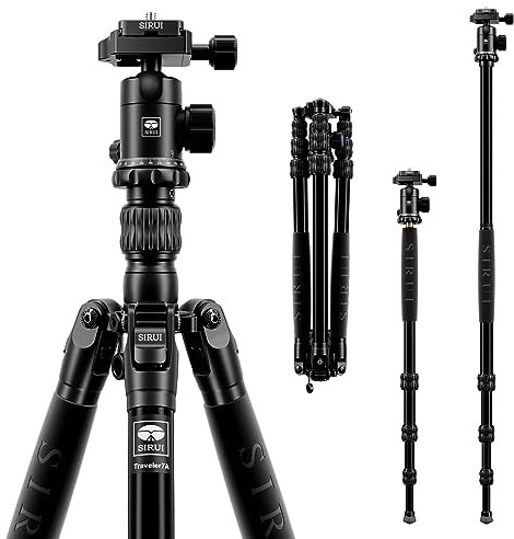 SIRUI Traveler 7A Portable Tripod for Camera, 66 Aluminum Compact Tripod and Monopod with 360° Panorama Ball Head, Quick Release Plate, for DSLR, Mirrorless, Camera, Camcorder, Load up to 8kg