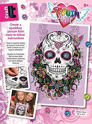 MAMMUT 8311824 Sequin Art Teen Craft, Paillettenbild Flower Skull, Totenkopf, Bastelset mit Styropor-Rahmen, Bildvorlage, Pailletten, Steckstiften, Anleitung, für Kinder ab 8 Jahre