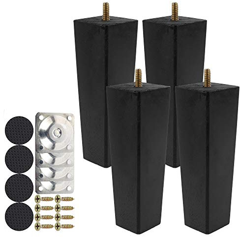 Keyohome 4PCS Height Sofa Legs Wooden Furniture Legs Replacement Armchair Cabinet Feet Wood Cabinets Legs Straight Wood Color for Couch Ottoman Dresser (Black 15CM) …