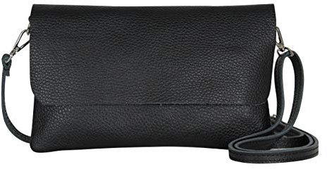 AMBRA Moda GLX11 - Damen Umhängetasche, Clutch, Handytasche aus echtem Leder mit abnehmbarem und verstellbarem Schultergurt, geeignet für Handys und Tablets bis zu 7 Zoll (Schwarz)