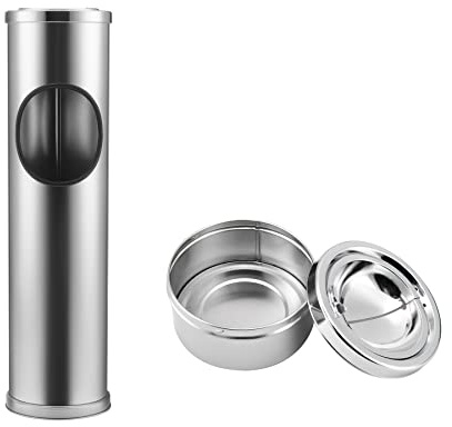 Anfrere Standing Ashtray Outdoor for Patio, Large & Tall Outside Ashtrays for Cigarette Butt Receptacle Disposal, Commercial Metal Smokers Cigar Ash Tray Container with Lid and Trash Can, DN1SR