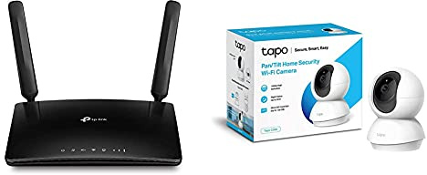 TP-Link Box 4G, Routeur 4G LTE 150Mbps WiFi N 300Mbps, 2 x SMA pour Antenne Externe, Modem Carte SIM, Version 5 & Tapo Caméra Surveillance WiFi, Camera IP 1080P, Caméra Bébé avec Audio Bidirectionnel