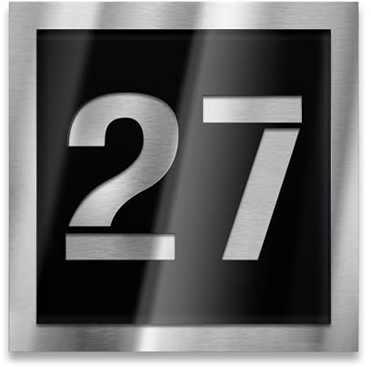 Metzler Hausnummernschild Edelstahl, individuelle Hausnummer in Schwarz, Straßenschild mit Hausnummer, V2A-Edelstahl, kratzfest, robust, gebürstet, 3D-Effekt, Made in Germany, Größe: 12 x 12 cm