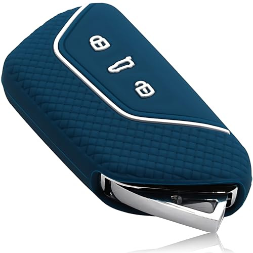 FOAMO Autoschlüssel Hülle Kompatibel mit VW, SEAT, Skoda, Cupra - Silikon Schlüsselhülle - Schutz für Autoschlüssel (Mesh Blau-Weiß)