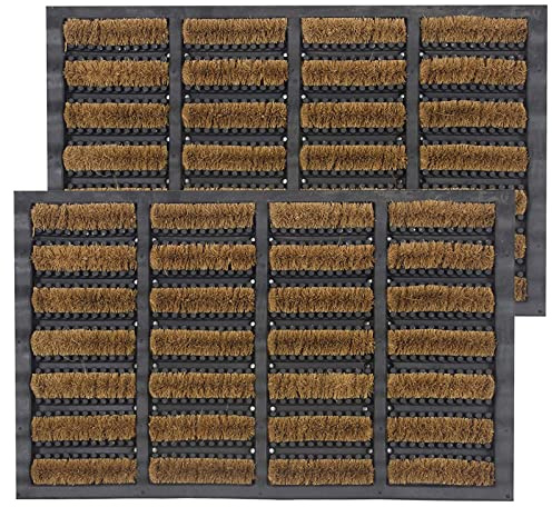 LSC Tuff Scrape Door Mat Heavy Duty Outdoor Doormats Removes Grass, Mud and Dirt 100% Natural Coir Bristle with Rubber Backing Machine Washable Non-Slip Doormats Large (nbs Pack of 2, 40 x 60 cm)